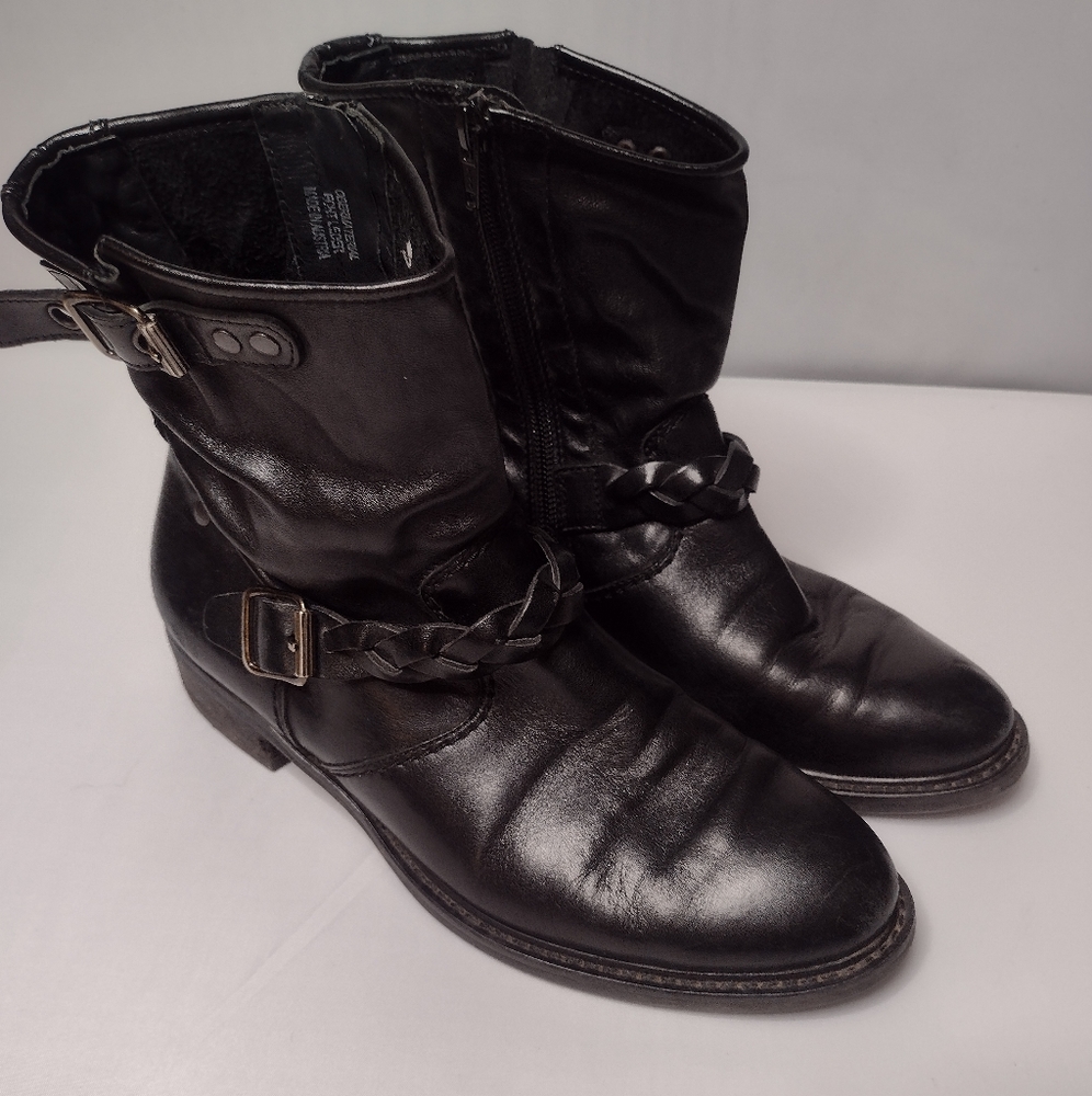 Paul Green Women's Nathan Biker Boots Size 4 Black Leather Braided B2
